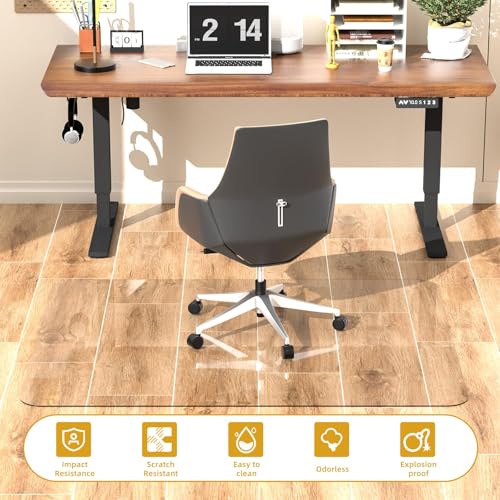 Tempered Glass Chair Mat 60" x 48" - 1/5" Thick, Heavy Duty, Anti-Slip Pads, for Office Chairs on Carpet or Hard Floorr with 4 Anti-Slip Pads, Rolling Glass Chair Mat - size: 60" x 48"