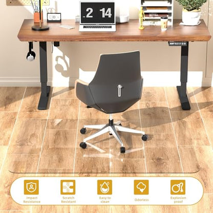 Tempered Glass Chair Mat 60" x 48" - 1/5" Thick, Heavy Duty, Anti-Slip Pads, for Office Chairs on Carpet or Hard Floorr with 4 Anti-Slip Pads, Rolling Glass Chair Mat - size: 60" x 48"