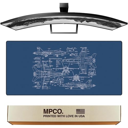 MPCO. Blueprints Large Gaming Desk Pad - 36" x 17" Duraglyde Fabric 18A Hornets – Blue Desk Mats - Non-Slip, Washable, Smooth Glide for Precision Gaming & Work - color: Duraglyde 18a Hornets – Blue