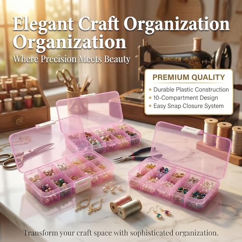 4-Pack Clear Pink Plastic Storage Boxes, 10-Compartment Durable Small Organizer Containers with Latching Closure, Ideal for Jewelry, Beads, Fishing Tackle, and Electronic Components - color: Pink