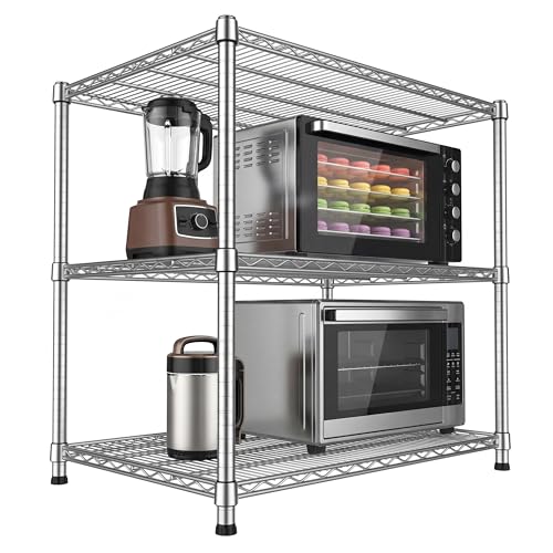24"Depth Metal Wire Shelving Unit Storage Shelves Adjustable Kitchen shelf Microwave Stand Sturdy Steel Bakers Rack Standing Organizer 1650LBS for Commercial Pantry Garage Factory industrial warehouse