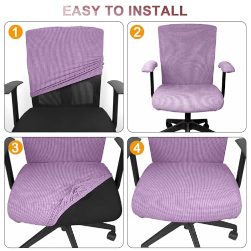 Tallew 4 Pcs Office Chair Covers Set Computer Universal Protective Stretchable Chair Seat Covers Desk Armrest Slipcovers Pads Office Cushion Backrest for Rotating (XL,Lilac Purple) - color: Lilac Purple