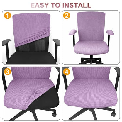 Tallew 4 Pcs Office Chair Covers Set Computer Universal Protective Stretchable Chair Seat Covers Desk Armrest Slipcovers Pads Office Cushion Backrest for Rotating (XL,Lilac Purple) - color: Lilac Purple