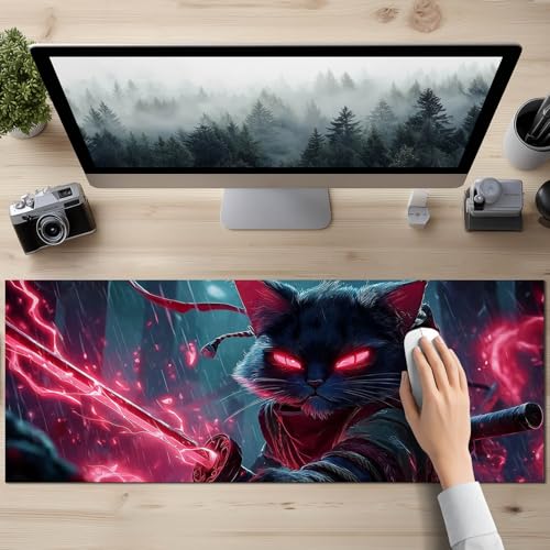 HOMETITUTE Dark Fantasy Cat Art XL Mouse Pad Gaming Mousepad 31.5x11.8 Inch Non-Slip Keyboard Desktop Protector Mat Diatomite Large Mouse Pad for Home and Office Desk Accessories - color: Dark Fantasy Cat Art