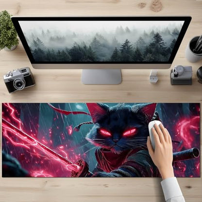 HOMETITUTE Dark Fantasy Cat Art XL Mouse Pad Gaming Mousepad 31.5x11.8 Inch Non-Slip Keyboard Desktop Protector Mat Diatomite Large Mouse Pad for Home and Office Desk Accessories - color: Dark Fantasy Cat Art