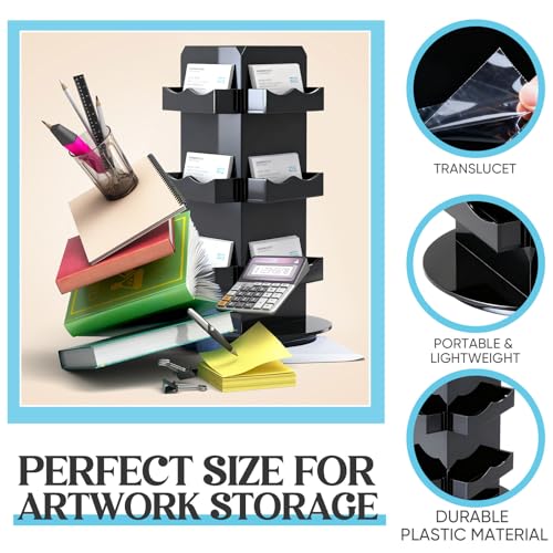Pinkunn Black Rotating Display Stand, 3 Tier Acrylic Sticker Display Stand, Spinning Business Card Holder, Brochure Appointment Cards Rotating Holder for Office Home Vendors Desk, 5.9 x 9.8 Inch