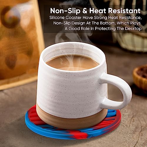 6 Pcs Rubber Drink Coasters Holder Silicone Cup Mat Outdoor Plastic Coaster | Coasters for Drinks Non-Stick Non-Slip Coasters Set Thickened Hot-Cold Drink Fits Any Cups Table Rubber Glass Coaste - color: Blue Red-plastic Holder