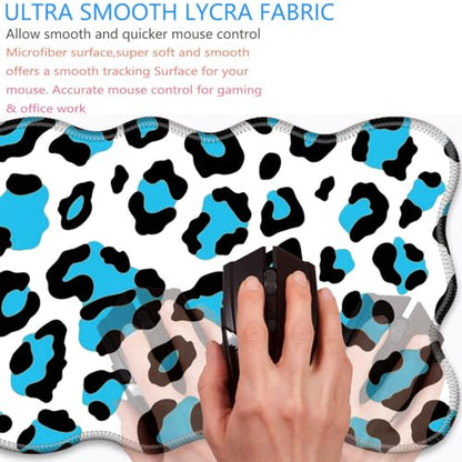 Bxgolkgd Desk Mat Set,Mouse Pad with Keyboard Wrist Rest & Mouse Wrist Rest,Wave-Shaped Design,Non-Slip Rubber Base,Ergonomic Desk Mat for Home,Office,Gaming,Blue Leopard Print - color: Blue Leopard Print