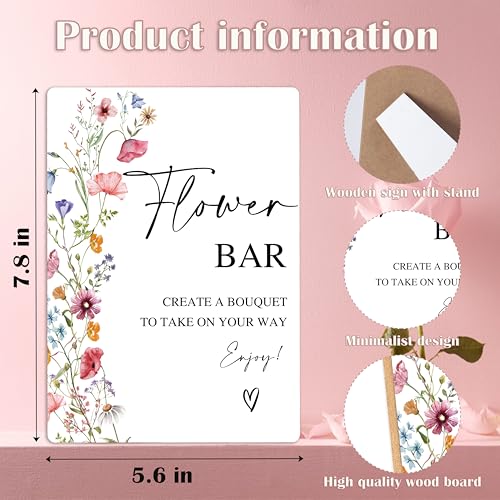 Flower Bar Sign, Boho Style Wooden Sign with Stand for Wedding Reception and Bridal Shower, Floral Party Decorations, Engagement Party Decor, Bridal Shower Decor, Party Supplies and Decorations,3 - color: Flower Bar3