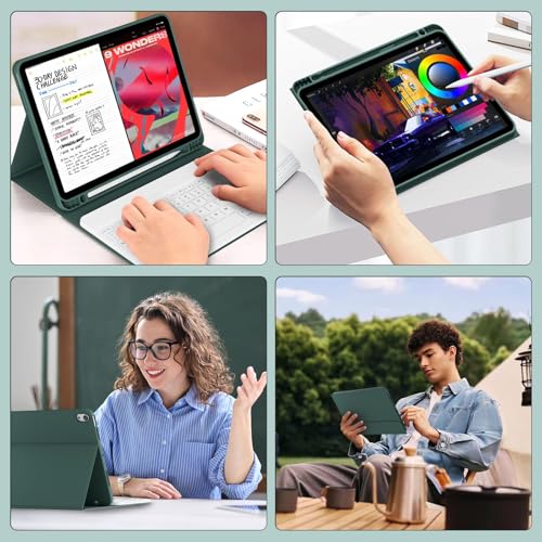 Case with Keyboard for iPad Air 11 Inch M4/M3/M2, Dark Green | for iPad Air 5th/4th Generation 10.9 Inch, Magnetic Detachable Bluetooth Keyboard Cover with Pencil Holder, Auto Sleep/Wake - color: Dark Green