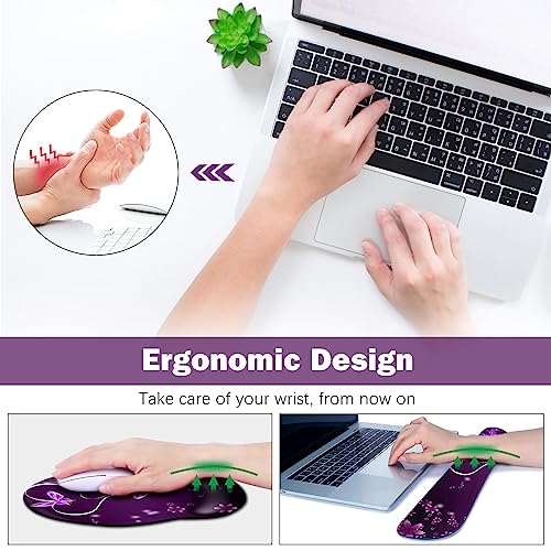 ARTSO Desk Mat, Large Gaming Mouse Pad Wrist Support Set, Ergonomic Keyboard Wrist Rest Desk Pad with Coaster Combo, Extended Mousepad with Non-Slip for Home Office, Purple Heart Butterfly - color: Purple Heart Butterfly