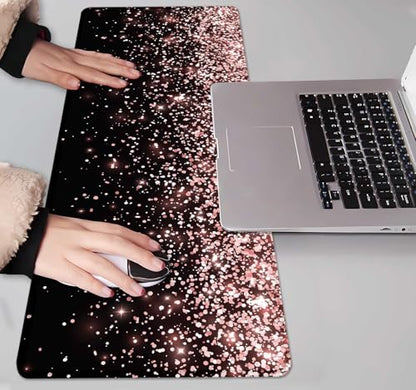 IMAYONDIA Gaming Mouse Pad, Large Non-Slip Rubber Base Mousepad with Stitched Edges, Keyboard Mouse Mat Desk Pad for Work, Game, Office, 31.5x11.8 Inch - Rose Gold Black Glitter Luxury - color: Rose Gold Glitter Black