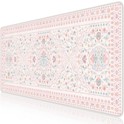 HAOCOO Pink Desk Mat, Non-Slip Office Table Mat, Aesthetic Mouse Pad with Stitched Edge, 35.4" x 15.7" Long Mouse Pad, Waterproof Dorm Desk Mat for Writing, Drawing - color: Peach, size: 35.4" x 15.7"