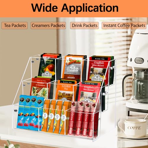 Tea Bag Organizer Holder, Acrylic Tea Packets Storage Box Container Display Stand Rack for Counter Cabinet Countertop Kitchen Office, 3 Tier - size: 3 Tier: 10.4" L X 5.3" W X 7.6" H