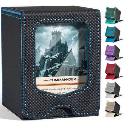 Fabmaker Deck Box Compatible with MTG Commander, (patent Pending) Magnetic Trading Card Storage Box with Comman-der, Fits 100 Double-Sleeved Cards, Card Box Compatible with Magic the Gathering, Blue - color: Blue, size: 1 pack