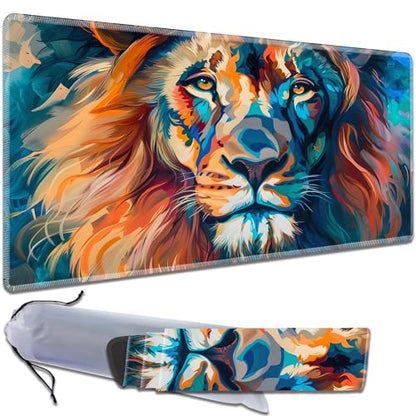 MTG Playmat, Smooth Surface Game Play Pad MTG TCG 24 x 14 inch with Storage Bag, Non-Slip Mouse Pad Card Fighting Game, Painted Lion - color: Painted Lion
