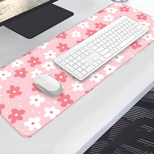 Large Gaming Mouse Pad, Full Keyboard Mat, Long Laptop Mousepad, Computer Mouse Mat for Home and Office, Anti-Slip Rubber Base, 31.5 x 11.5 Inches (Boho Flower) - color: Boho Flower
