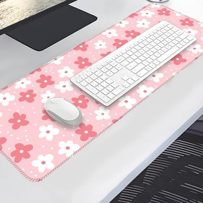 Large Gaming Mouse Pad, Full Keyboard Mat, Long Laptop Mousepad, Computer Mouse Mat for Home and Office, Anti-Slip Rubber Base, 31.5 x 11.5 Inches (Boho Flower) - color: Boho Flower