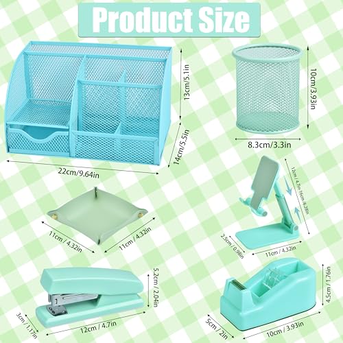 Green and Blue Desk Accessories, 26Pcs Office Supplies and Desk Organizers, with Tape Dispenser, Stapler, Staple Remover, Ect, Gift Box Packaging - color: Green+blue