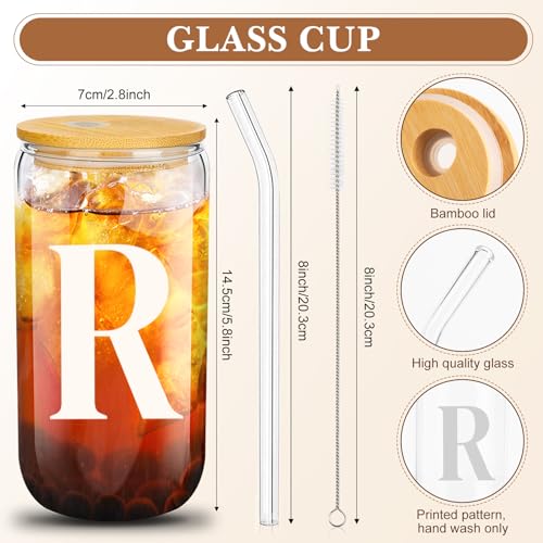 Aliceset Initial Gifts for Women Monogram Canvas Tote Bag and Makeup with Zipper and Initial Glass Coffee Cup Gifts for Her - style: Letter R