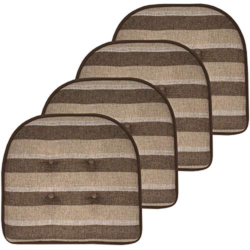 Sweet Home Collection Chair Cushion Memory Foam Pads Tufted Slip Non Skid Rubber Back U-Shaped 17" x 16" Seat Cover, Bradford Chocolate/Beige (Pack of 4) - color: Bradford Chocolate/Beige, size: 4 Pack, style: Foam Pads