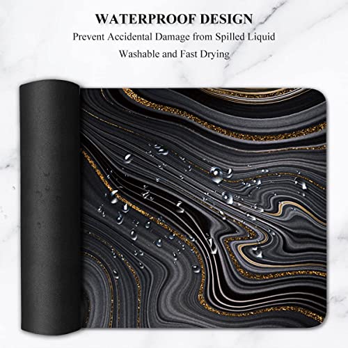 Extended Gaming Mouse Pad (31.5 X 11.8 in), Large Non-Slip Rubber Base Mousepad,Keyboard Mouse Mat Desk Pad for Work, Game, Office, Home - Black Rose Gold Marble, MOU-03