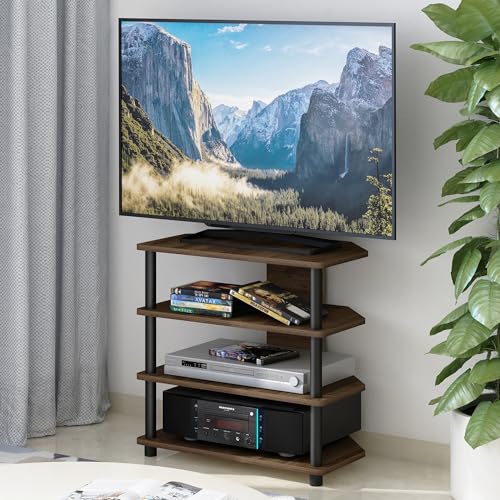 Furinno Turn-N-Tube Easy Assembly 4-Tier Petite Entertainment Center / TV Stand / TV Unit / TV Desk, Columbia Walnut/Black - color: Columbia Walnut, size: 4-Tier