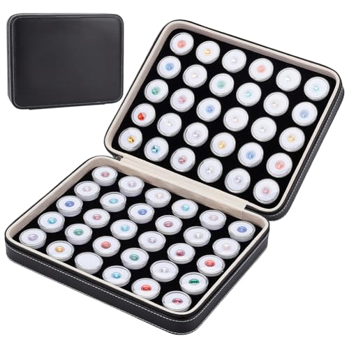 BENECREAT 60 Pcs 1.2x0.6 Inch Plastic Gem Jars, Closeable Gemstone Collection Storage Box with Foam Insert, Display Tray Set for Loose Diamond Collectibles Crystal, Diamond Display Case - color: White