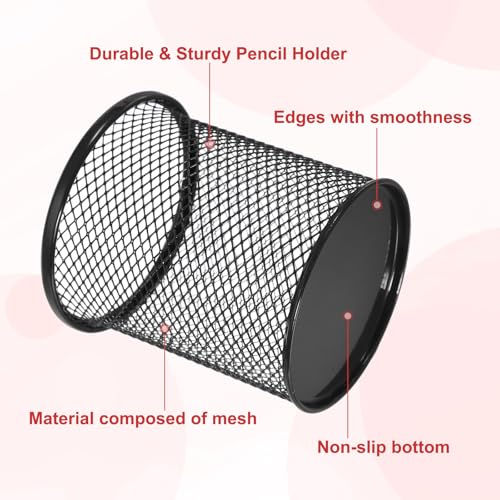 uxcell 2Pcs Mesh Pencil Holder, Metal Pen Cup Desk Organizer Makeup Brush Cup Holder for Home, Office, Classroom(Black) - color: Black
