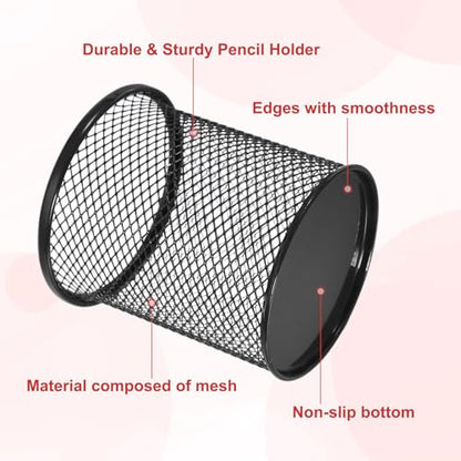 uxcell 2Pcs Mesh Pencil Holder, Metal Pen Cup Desk Organizer Makeup Brush Cup Holder for Home, Office, Classroom(Black) - color: Black