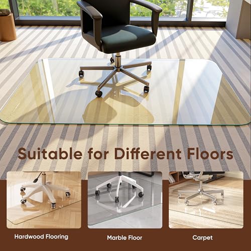 Antok Tempered Glass Chair Mat, 48"x72" Office Chair Mat for Carpet & Hardwood Floors, Heavy Duty 1/5" Desk Chair Mat for Smooth Rolling at Home or Office - size: 48"x72"