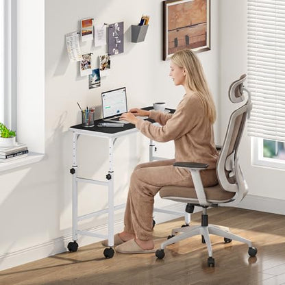 Snughome Mobile Keyboard Tray with Mouse Pad, Height Adjustment 21.6"-31.1", Keyboard Standing Desk, Rolling Under-Desk Extender with Lockable Casters, Desk Accessories for Home Office, White - color: White