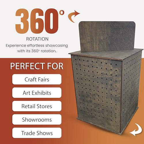TORCHED DISPLAYS Rotating Display Stand | 22.5 x 16.76-inch | Rotating Organizer Wood Pegboard | Pegboard Display Stand for Craft Shows, Vendor Events, Jewelry, Accessories | Ebony - style: Ebony