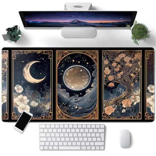 Celestial Lunar Nature Tarot Card Desk Mat Moon Floral Large Mouse Pad XXL 31.5''X 15.7'' Witch Night Botanical Desk Pad Gaming Mousepad Keyboard Mouse Mat for Laptop Computer Office Decor Gift - color: A Moon Floral
