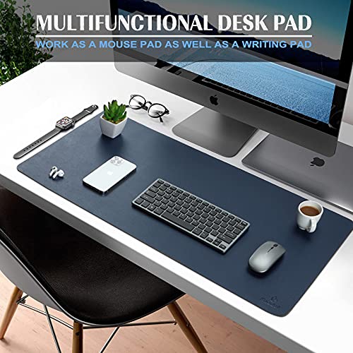 K KNODEL Large Office Leather Desk Mat, Mouse and Keyboard Pad, Computer and Laptop Mat, Desktop Protector and Cover, Writing Pad and Blotter (35.4"x17", Dark Blue) - color: Dark Blue, size: 35.4" x 17"