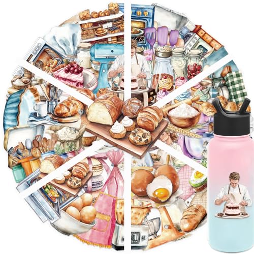 Baking Stickers for Teens & Adults, 50Pcs Transparent Kitchen Stickers for Water Bottles Scrapbook Laptop Journaling, Cute Food Decal for DIY Craft - style: Baking