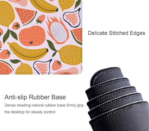 Fruit Desk Mat Yello Pink XL Mouse Pad Large Full Desk Mousepad Gaming Extended Keyboard Mouse Mat Desk Pad for Computer Laptop 31.5''X11.8'' Non-Slip Rubber Base with Stitched Edges - color: Fruit