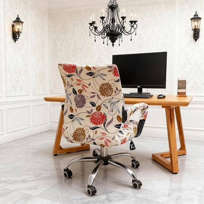Waterproof Office Chair Cover with Armrest Cover 18Inch Wide Stretch Printed Floral Small Desk Computer Chair Covers with Long Zipper Arm Slipcovers Washable - color: Waterproof-printed Flower, size: Small