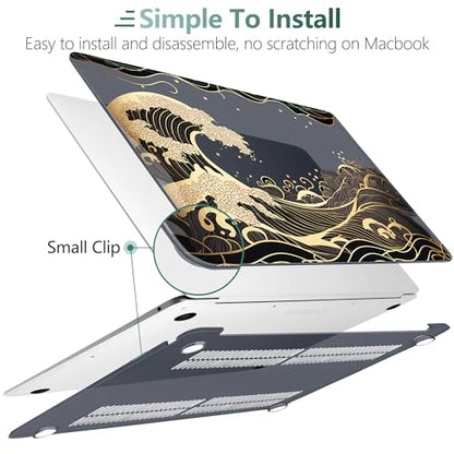 DONGKE Compatible with MacBook Air 13 inch Case 2021 2020 2019 2018 Release A2337 M1 A2179 A1932 with Retina Display Touch ID, Plastic Hard Shell & Keyboard Cover - Golden Wave - color: Golden Wave X902