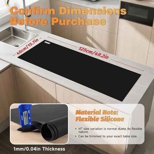 49.2" x 15.7" Large Silicone Mat for Kitchen Counter Protector, Cuttable Silicon Countertop Protector Mat Heat Resistant Mats for Countertop, Cut to Fit Placemat Ship Roll by Foepoge, Black - color: Black, size: 49.2" x 15.7"
