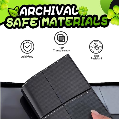 Trading Card Binder 4 Pocket,400 Pocket Card Collection Binder with 50 Removable Sleeves,PU Waterproof Top Card Book,3-Ring Zipper Collectible Trading Card Album for MTG/TCG/Card Holder Gift（(Leaf） - color: Leaf, size: Small