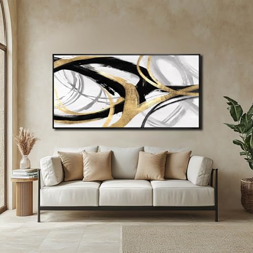 Large Canvas Wall Art Room Decor Framed Wall Art Abstract Line Paintings Home Decoration for Living Bedroom Office 29"x58" - color: Gold, size: 58"L x 29"W