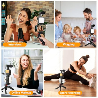 Vlogging Kit for iPhone, Android with Tripod, 62 LED Light,YouTube Starter kit with Mini Microphone & Phone Clip for Live Stream, Video Calls, Vlogging, YouTube, Instagram TikTok
