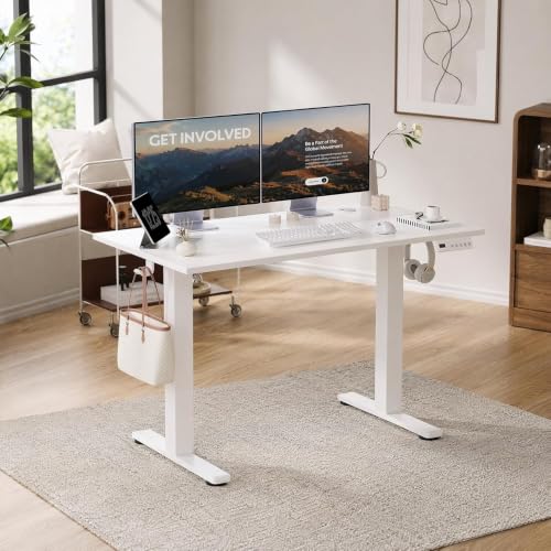 Claiks Electric Standing Desk 40 x 24 Inches, Adjustable Height Motorized Sit Stand Desk with 3 Memory Presets & Cable Management, Space-Optimized Computer Workstation for Home Office & Bedroom, White - color: White, size: 40 Inch