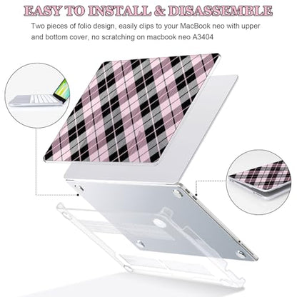Black Pink Geometric Rhombus Hard Shell Case for 2026 Apple MacBook Neo 13 Inch A18 Pro A3404 Full Protective Accessories Kit - color: Black Pink Geometric Rhombus