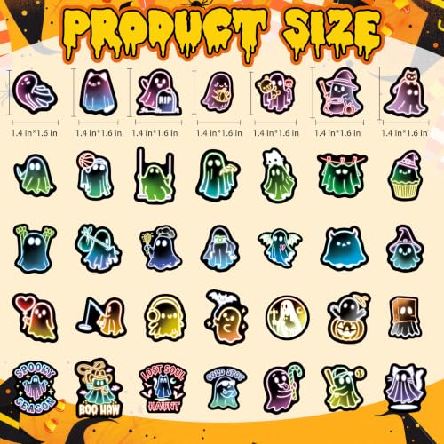 50 Pcs Cute Neon Halloween Stickers for Kids, Waterproof Vinyl Ghost Laptop Decals, Classroom Prizes Water Bottle Phone Case Luggage Scrapbook Guitar Decorations - color: Non-luminescent-497kscp