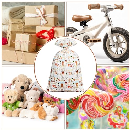 gisgfim 1Pcs Extra Large Woodland Baby Shower Plastic Gift Bags 37x56 Inch Jumbo Forest Animal Present Bag Big Gift Wrapping Tote with Tag and Tie Treat Candy Party Favor Birthday Party Supplies - style: Woodland
