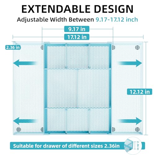 Marbrasse Expandable Desk Drawer Organizer, Mesh Drawer Organizer Tray with 10 Adjustable Compartments, Desk Organizers and Accessories for Office Supplies, Makeup & Vanity (Expandable-Blue) - color: Expandable-Blue