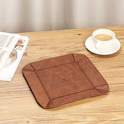 SITHON Valet Tray Desktop Storage Organizer – Premium PU Leather Catchall Bedside Vanity Tray Nightstand Caddy Holder for Keys, Phone, Wallet, Coin, Valentine's Day Gift, Brown - color: Brown