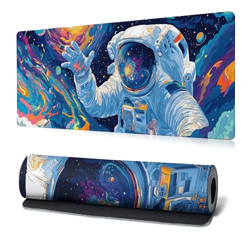 Astronaut Gaming Mouse Pad Abstract Sky Mouse Pad 31.5x11.8 Inch Texture Non-Slip Rubber Base Large Mousepad Stitched Edges Keyboard Mouse Mat Desk Pad for Office and Home - color: Astronaut